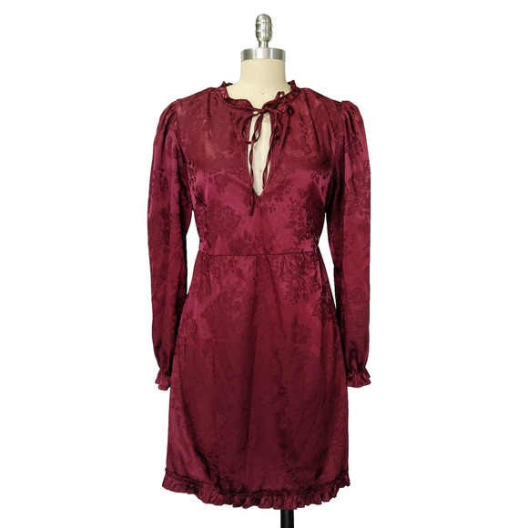 Y2K Speechless Satin Dress Size L Burgundy Damask Whimsygoth Tie Neck Romantic - Picture 1 of 6